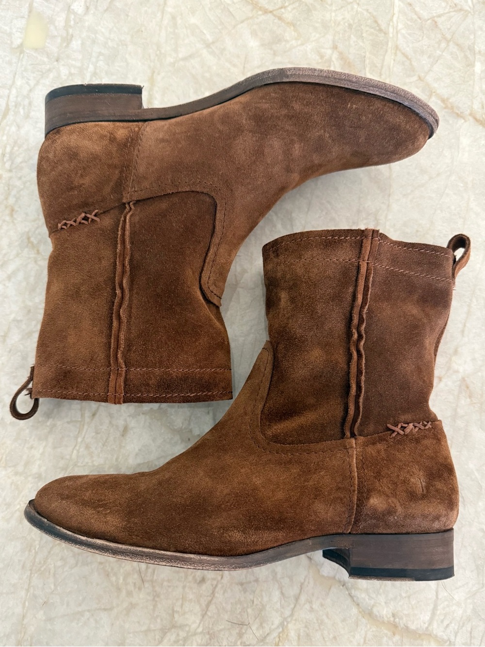 Frye Women’s Cara Brown Suede Ankle Boots.